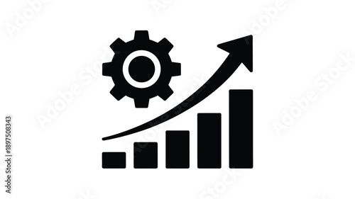 Growth and progress illustrated with a gear chart and upward arrow
