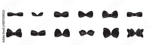 Hand drawn girly coquette bow ribbons set. Vector stock illustration isolated on white background for design template birthday, wedding, Christmas card, invitation, sale banner