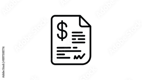 A simple black and white line drawing of a document with a dollar sign