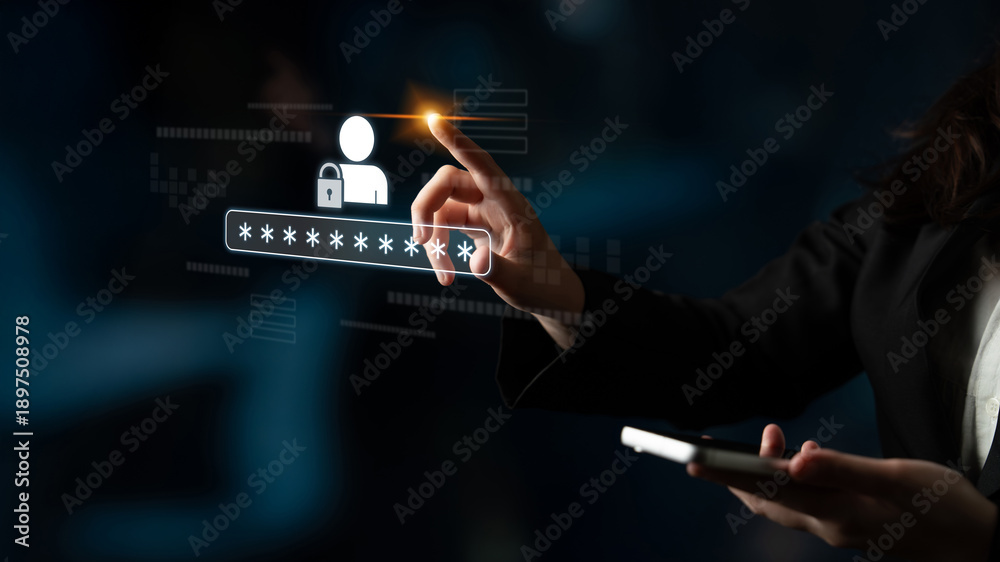 Fototapeta premium User authentication and password protection concept showing secure login, privacy safeguard, data protection, access control, and digital identity verification Latch