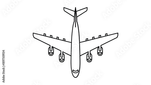 Simple black and white drawing of an airplane viewed from directly above