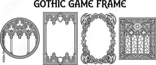 Collection of decorative ornate gothic frames and borders featuring architectural elements gargoyles and stained glass patterns suitable for game design