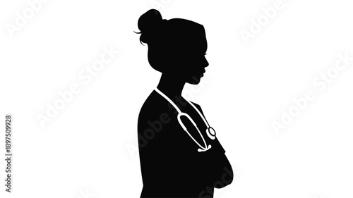 Silhouette of a female doctor with stethoscope in a side profile