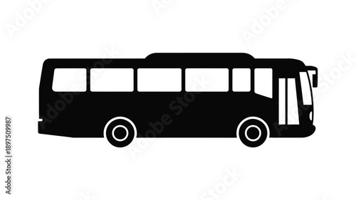 Simple black silhouette of a passenger bus side view isolated on white