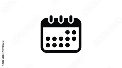 A simple black and white icon depicting a calendar with marked dates