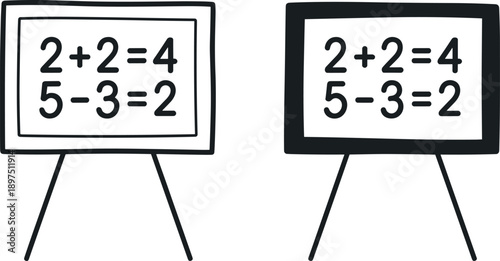 Math problems and solutions on presentation boards with equations and answers