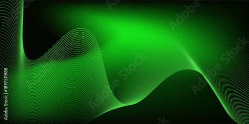 Abstract background using dark green tones on a black background. The lines and curves are like gentle and flowing waves, creating a sense of freshness and energy.