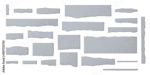 Collection of ripped gray paper pieces with rough edges for design elements and backgrounds