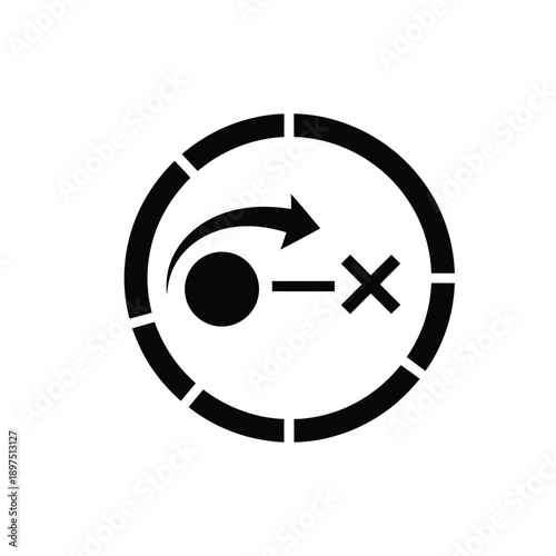 Free Download Black and white icon of a circular arrow rotating around a circle with a dot and line to an x symbol - GFXLoad