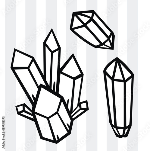 Hand Drawn Crystal Cluster Vector Illustration with Magic Quartz and Healing Minerals in Minimalist Line Art Style