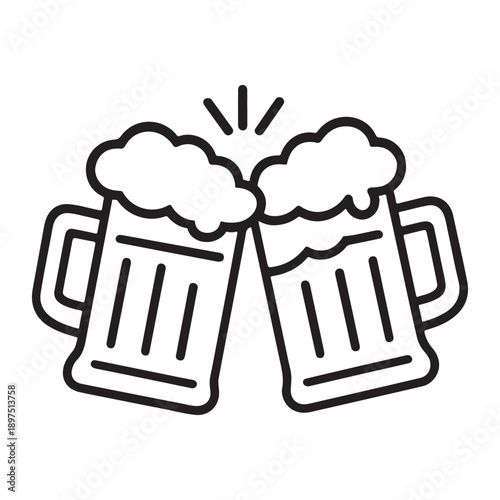 Two Frothy Beer Mugs Clinking Together in a Toast Celebration