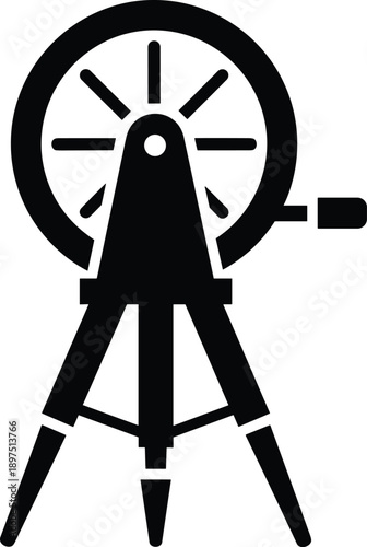 Black and White Silhouette Icon of Theodolite on Tripod Representing Surveying, Engineering, and Geospatial Measurement Instrument