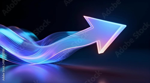 Glowing Blue Purple Arrow with Wavy Light Trails Moving Upward on Dark Background. slow motion 4k.