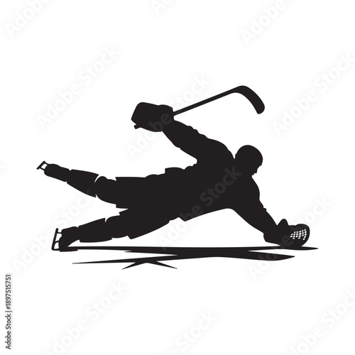 Silhouette of a hockey goalie diving to make a save