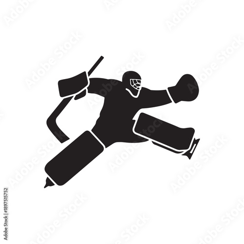 Silhouette of a hockey goalie in a sweeping save pose