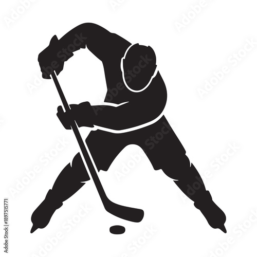 Silhouette of a hockey player in a powerful slap shot stance