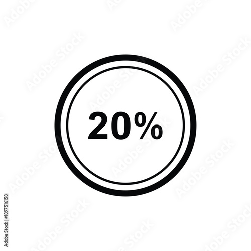 Black twenty percent off discount sign with a and circular border