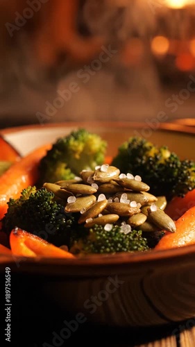 Steaming Healthy Broccoli And Carrot Medley With Toasted Seeds Perfect For A Cozy Meal