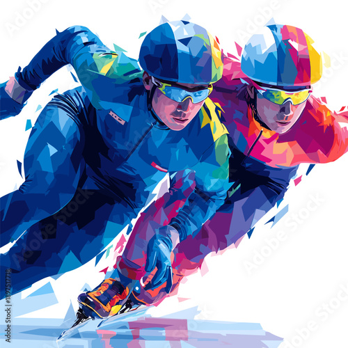 Speed skating graphic art effect poster. Speed skating dynamic multicolor graphic wallpaper or banner