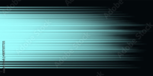 Abstract glowing light blue lines on a black background, luminous shining rays, neon light flares effect, horizontal bright glowing streaks - vector