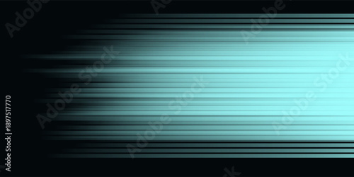 Abstract glowing light blue lines on a black background, luminous shining rays, neon light flares effect, horizontal bright glowing streaks - vector