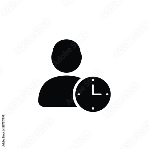 A black icon of a person next to a clock on a representing time management or punctuality