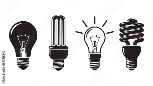 Minimalist Light Bulb and Energy Saving Icons Set Flat Design Vector Illustration