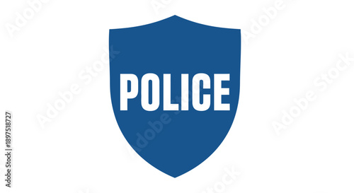 Blue shield emblem with the word police in bold white lettering