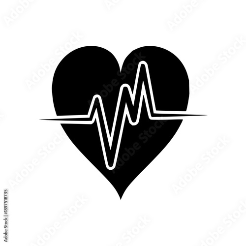 Dynamic heartbeat rhythm displayed within a symbolic black heart shape, representing wellness, cardiology, and essential health monitoring for modern medical designs