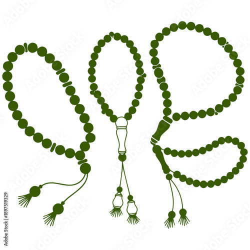 Elegant green prayer beads with tassels and ornate design
