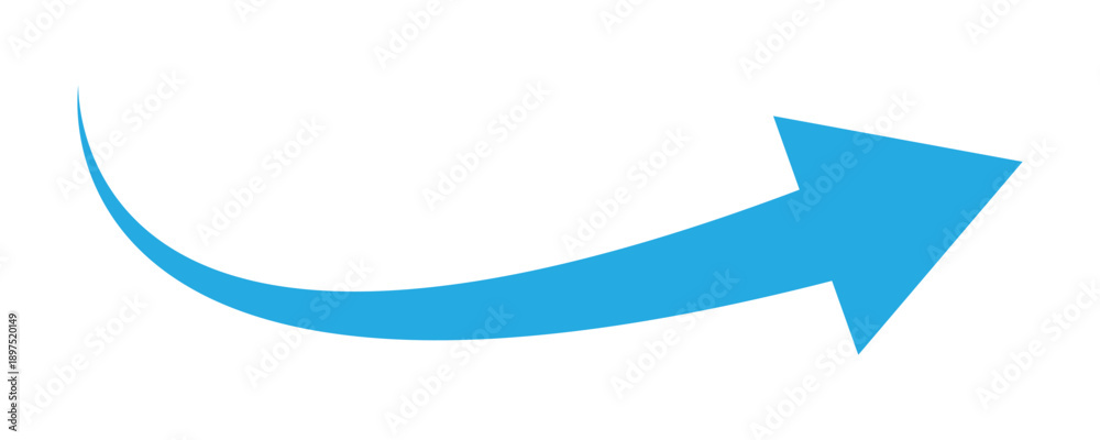 Fototapeta premium Blue curved arrow upward direction symbol in simple modern design with clean lines and minimalist style for infographic element. Curved arrow isolate on white background. Vector illustration.