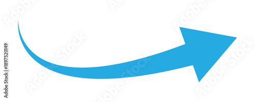 Blue curved arrow upward direction symbol in simple modern design with clean lines and minimalist style for infographic element. Curved arrow isolate on white background. Vector illustration.