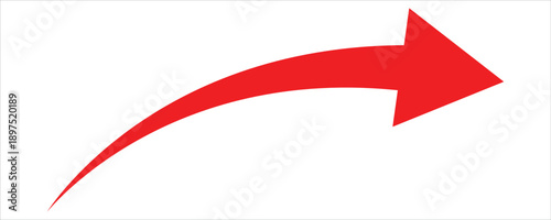 Long red curved arrow rising up concept of stock market business growth, increasing financial profit, business grow up trend sign. Curved arrow isolated on white background. Vector illustration.