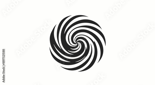 Black spiral pattern on white background, evoking a sense of movement and depth