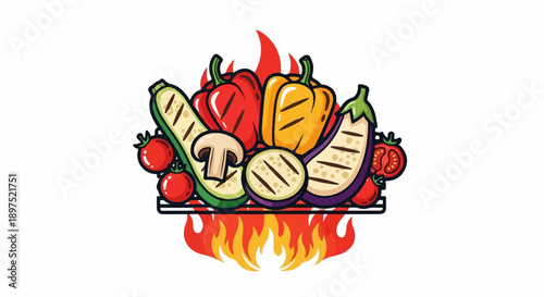 A colorful assortment of grilled vegetables with flames beneath them