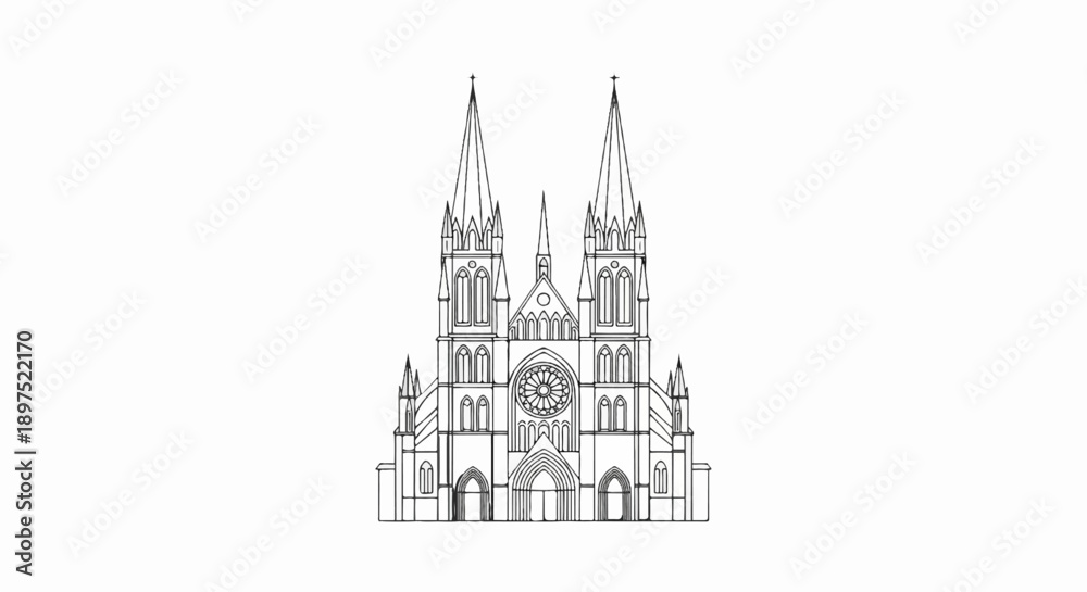 Obraz premium A gothic cathedral with twin spires, a rose window, and arched entrances