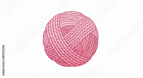 A stylized pink yarn ball with visible knit patterns and clean lines on a white background