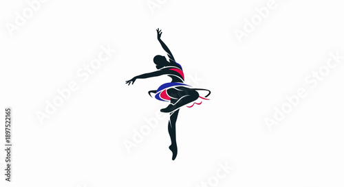 Silhouette of a ballerina in dynamic pose, with vibrant colored accents