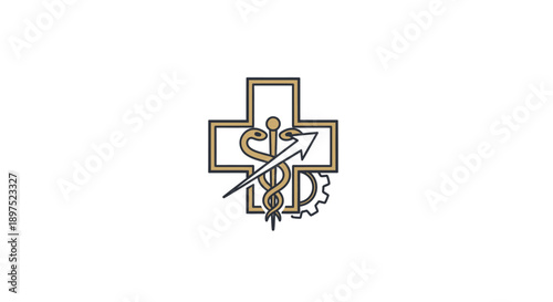 Medical symbol with snake and staff on cross.