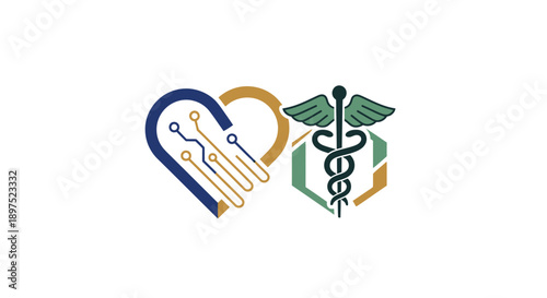 Medical Health Care Logo Design with Heart and Staff.