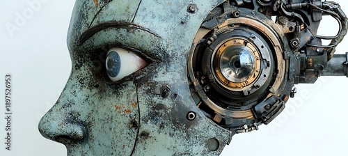 Obraz na płótnie A robotic face with a mechanical eye
