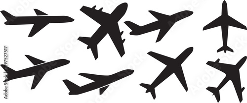 Aviation Silhouettes: A collection of various airplane silhouettes soaring against the sky, symbolizing journeys, travel, and the marvel of aviation.