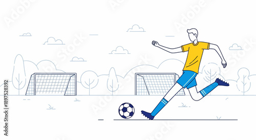 Dynamic Soccer Player Kicking Ball on Field Showcasing Motion and Action During Daytime Match