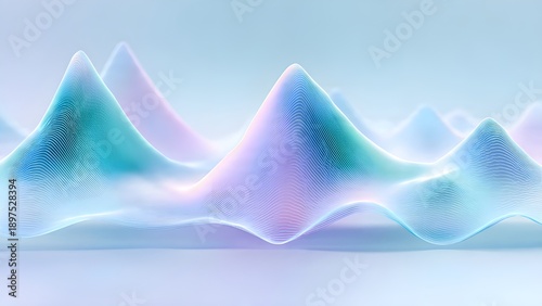 Futuristic 3D Curve Graphs on Frosted Glass Background with Copy Space