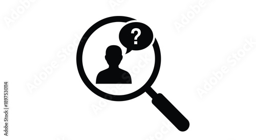 Photos Black silhouette of a person inside a magnifying glass with a question mark