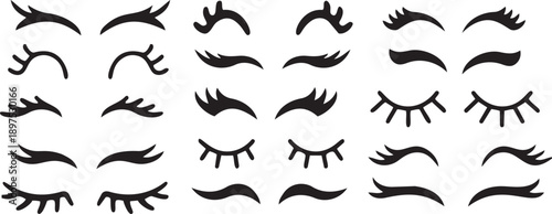Whimsical Eyelash Collection: A curated collection of stylized eyelashes showcases a variety of shapes and styles, inviting creativity and playfulness.