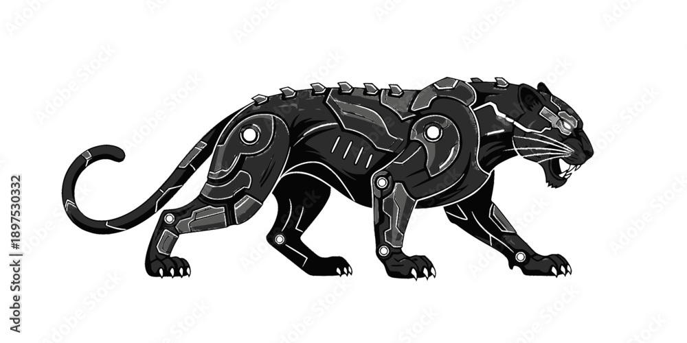 Fototapeta premium Cyber Panther Mechanical Animal T-Shirt Design