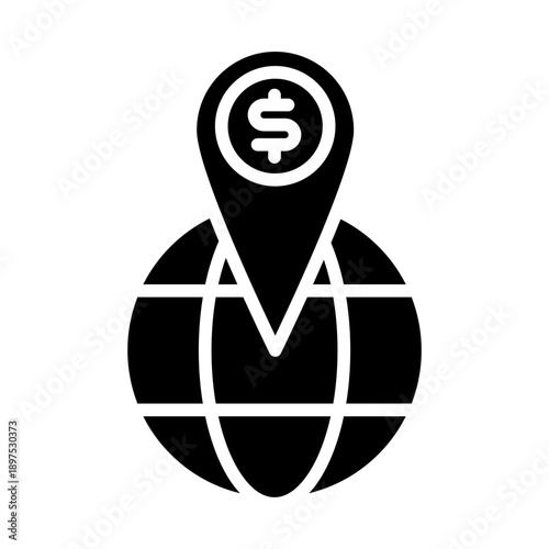 Black solid icon world profit location. Minimalist Marketing glyph symbol design.