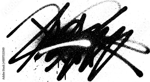 Abstract Black Spray Paint Graffiti Tag on White Background.