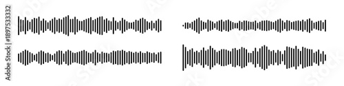 Podcast sound wave audio waveform vector illustration with frequency lines and music equalizer pattern. Soundwave icon for radio microphone voice recording, message signal and speech multimedia.